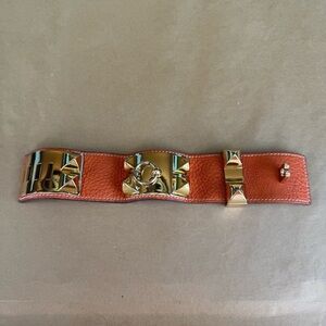 Hermes Collier De Chien Leather Gold Orange Bracelet Small